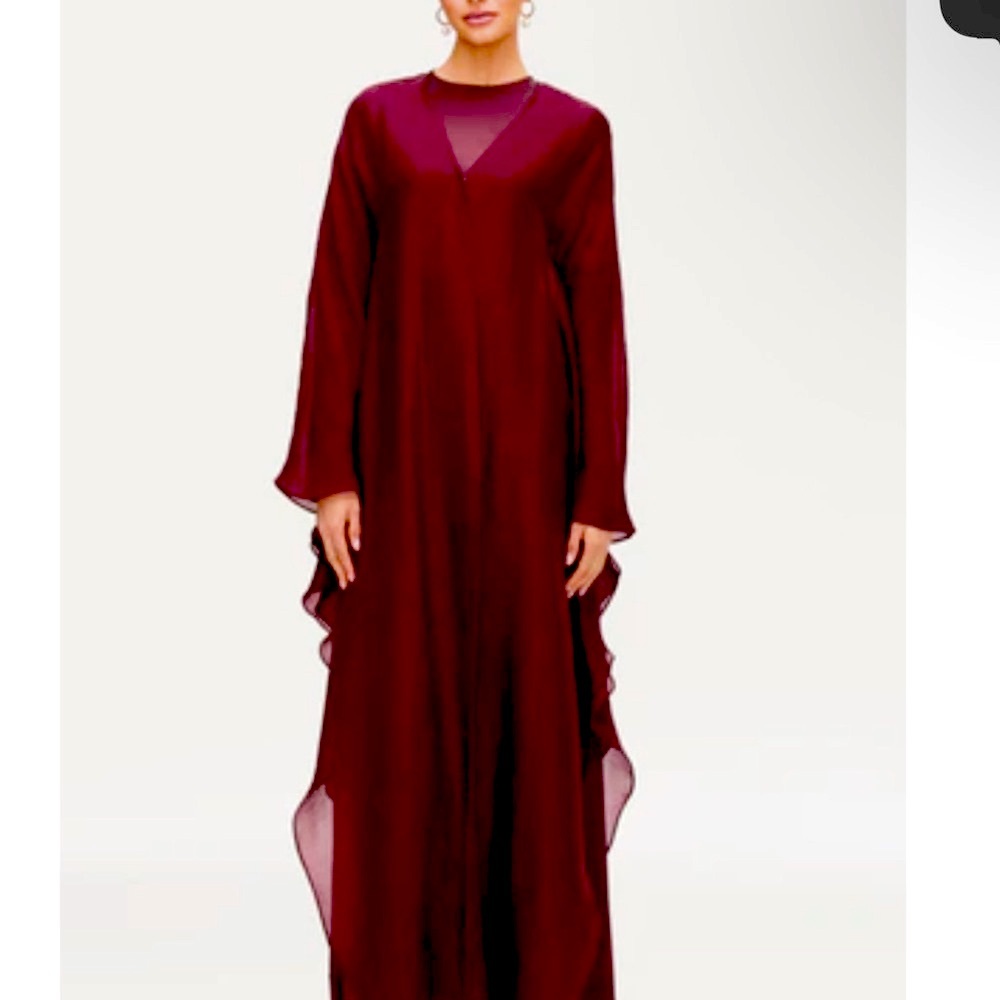 Elegant Burgundy Long Sleeve Cover Abaya
